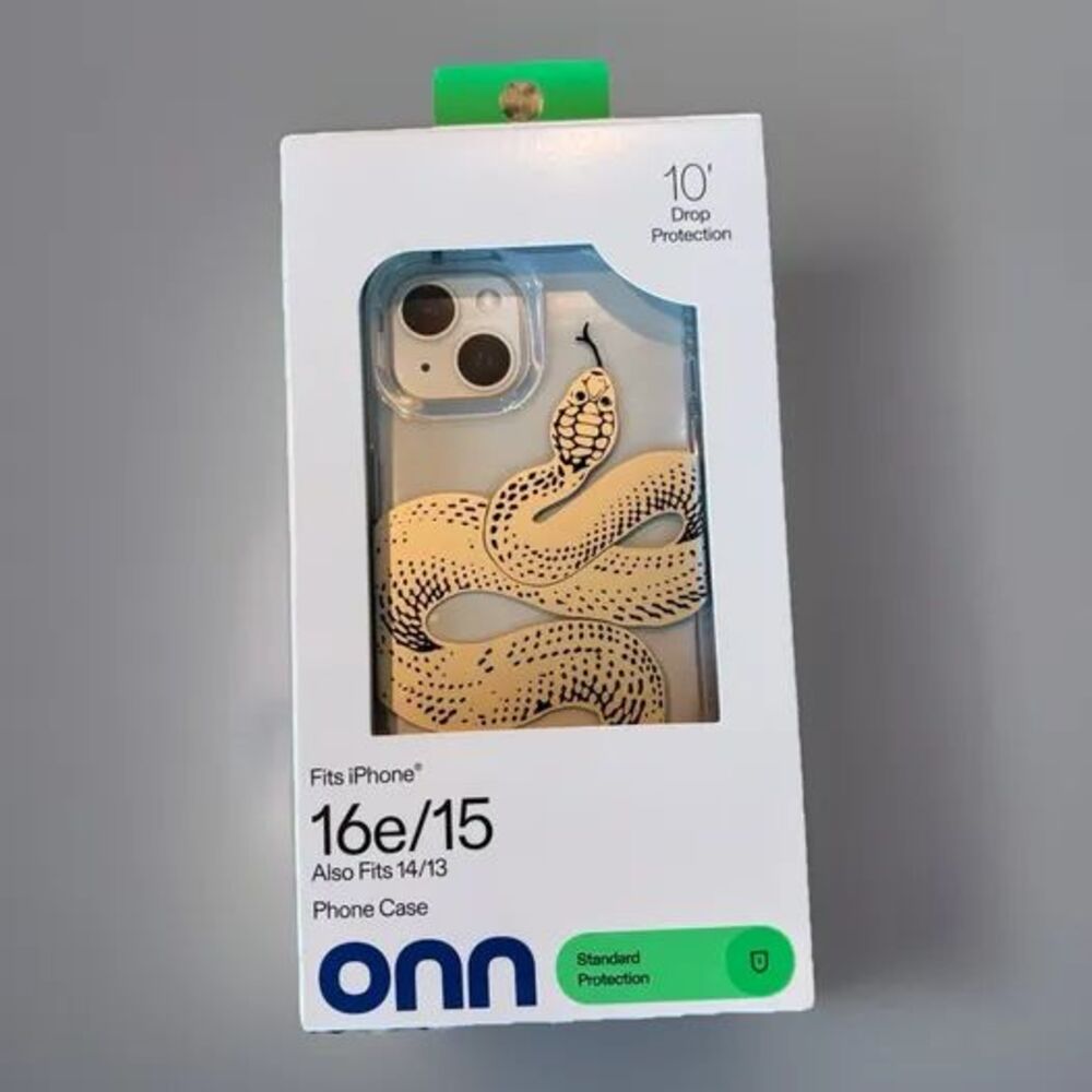 onn iPhone 16e/15/14/13 Phone Case, Iridescent Drop Protection Case, Snake Logo